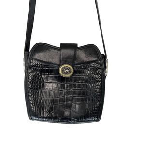 Brighton Vintage Black Croc Embossed Leather Basic Crossbody Purse Basic